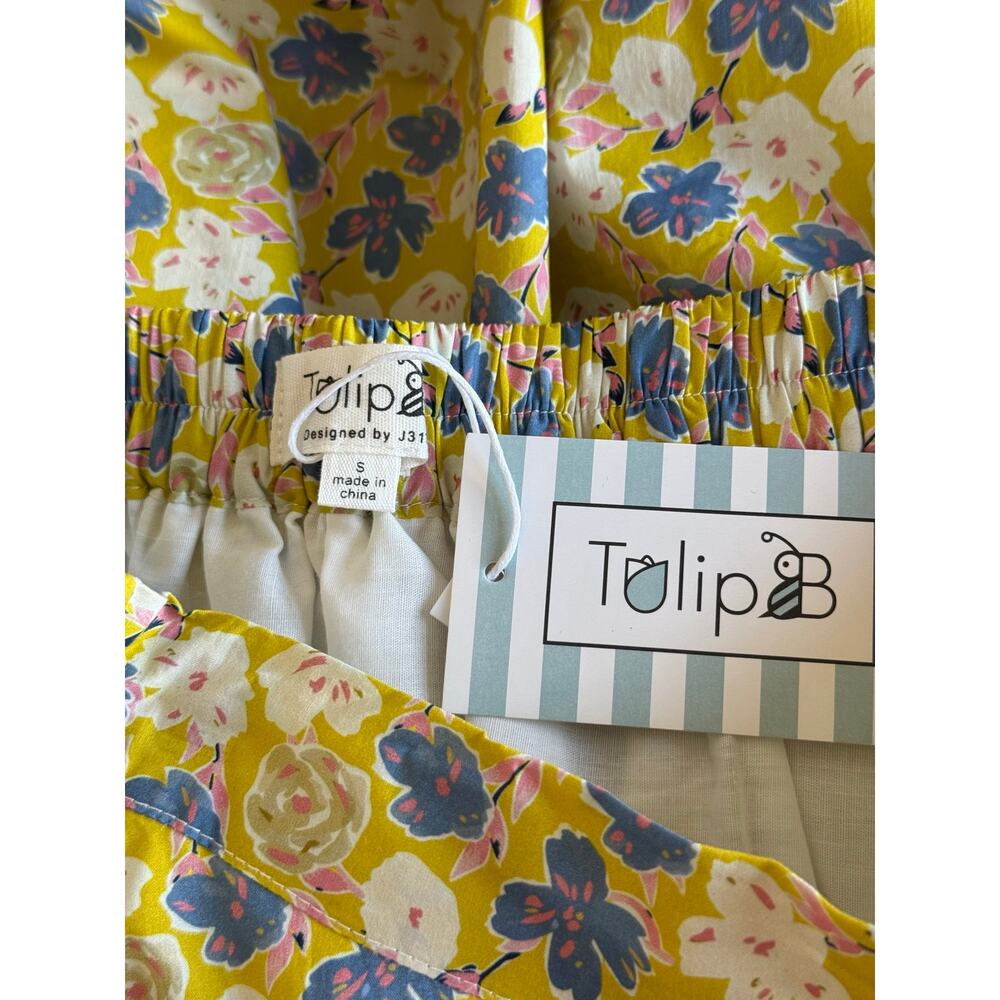 Unique Vintage Tulip B Yellow Floral A-line Swing Skirt S NWT - Picture 4 of 4